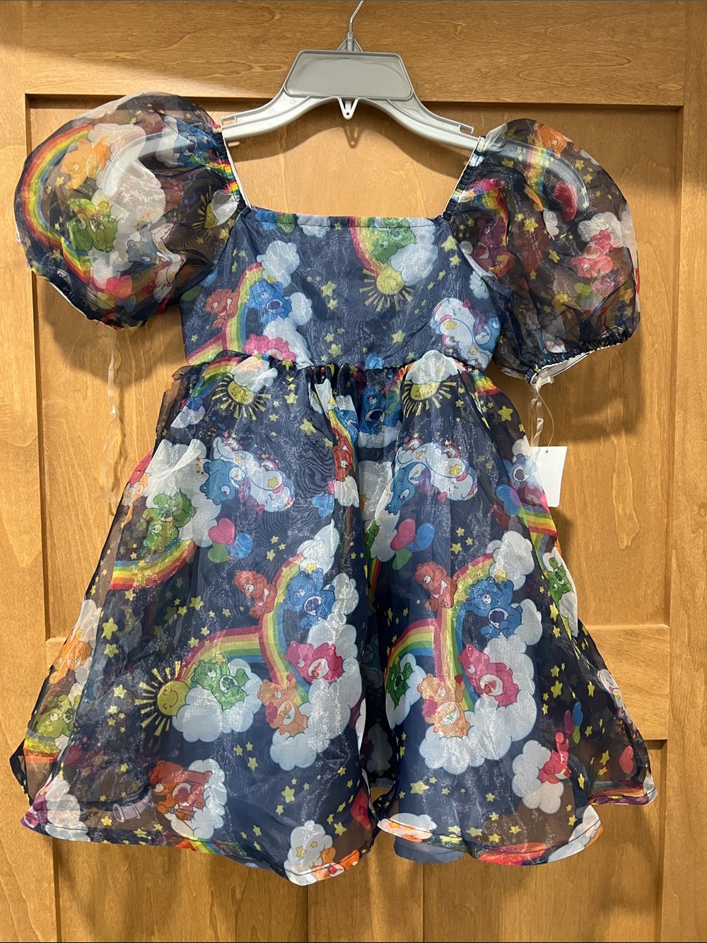 Children's Dark Navy Rainbow Cloud Puff Sleeve Dress